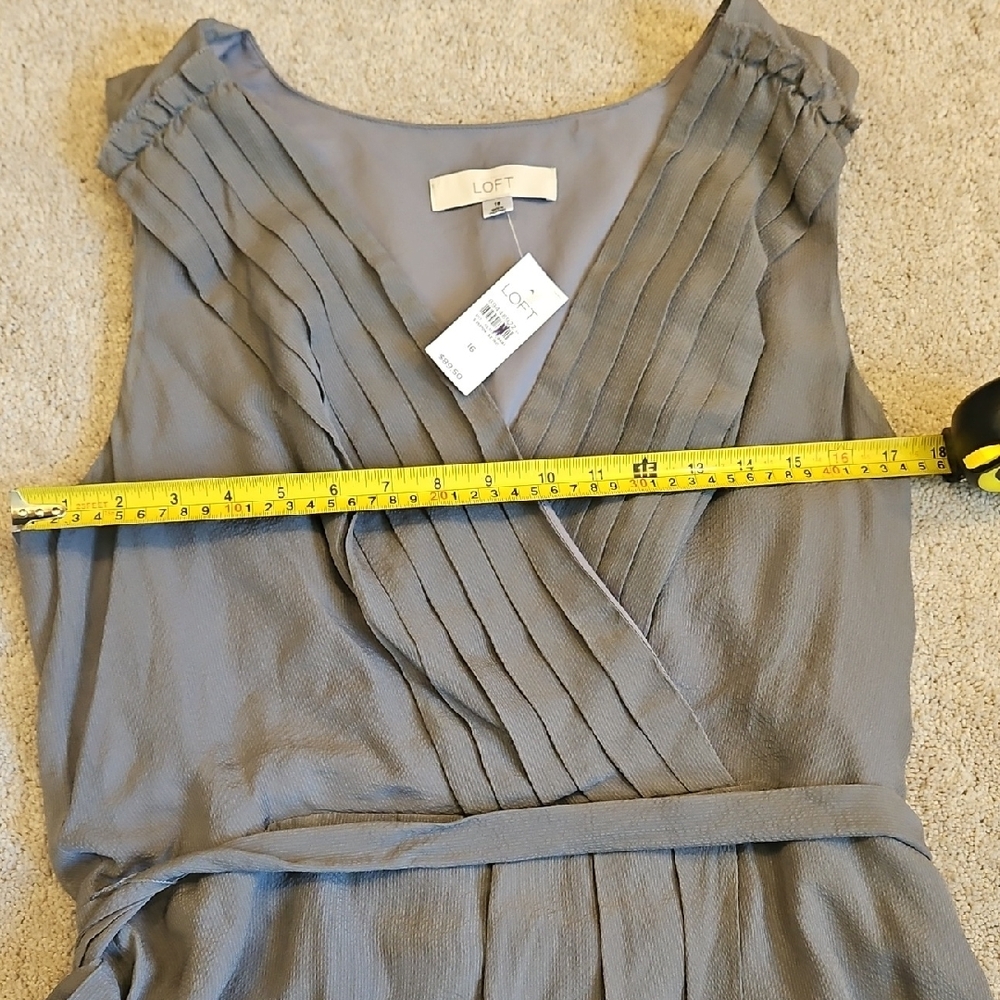 LOFT Silk Asymmetrical Gray Faux Wrap Dress with Belt - Picture 3 of 10